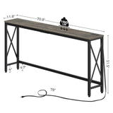 Rolanstar Console Table with Power Outlet, Narrow Sofa Table, 70.8" x 11.8" Farmhouse Table Behind Sofa Couch Hallway Entrance for Living Room, Entryway, Foyer, with Metal Frame,Grey Rolanstar