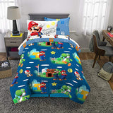 Super Mario Bros Kids Bedding Super Soft Cozy Reversible Comforter and Sheet Set with Sham, 5 Piece Twin Size Nintendo Gamer Bed Set, (100% Officially Licensed Product) by Franco Franco