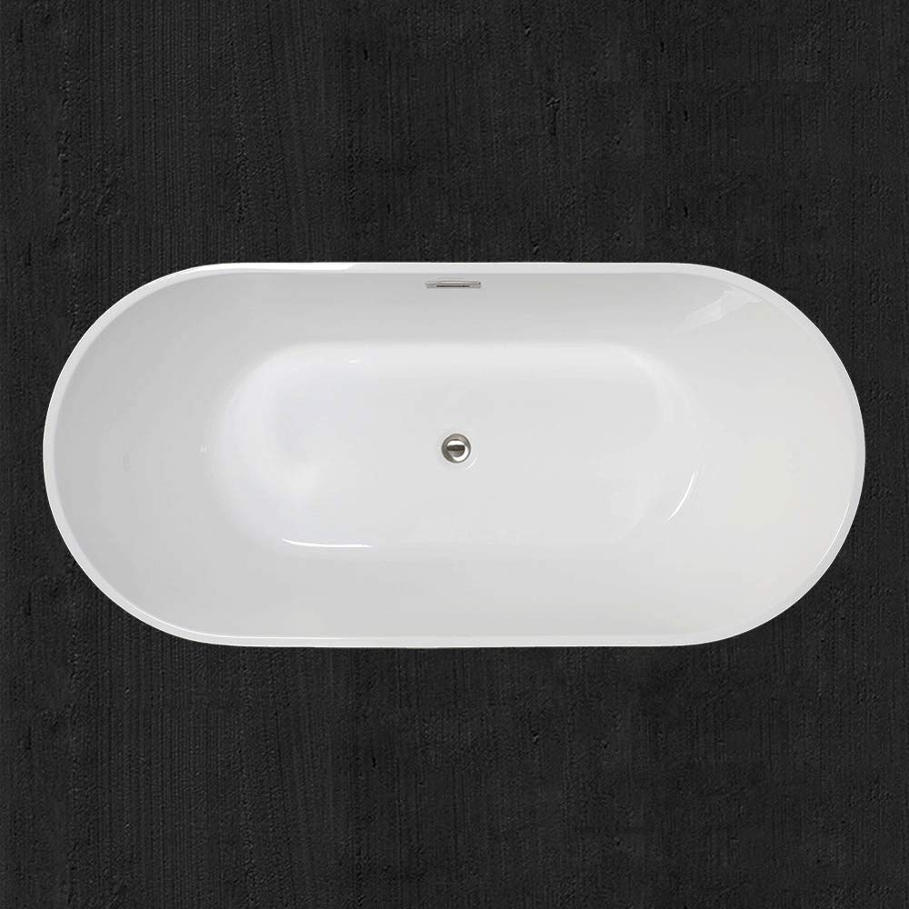 WOODBRIDGE 59" Acrylic Freestanding Bathtub Contemporary Soaking Tub with Brushed Nickel Overflow and Drain B0014B,White WOODBRIDGE