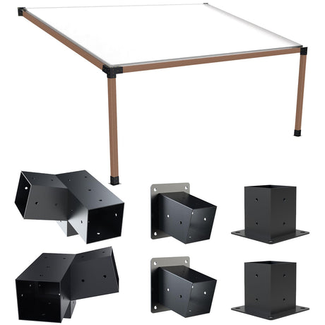 Grehitk Pergola Kit with Brackets, 15°Slanted Roof Pergola Bracket Kit, Roof Wall Mount Extension Bracket Kit 3-Way Brackets for Pergolas,Log Cabin Outdoor Pergola 4"x 4" (Actual 3.5" X 3.5") Lumber Grehitk