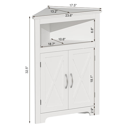 ChooChoo Corner Storage Cabinet, Small Corner Cabinet with Barn Door Design and Adjustable Shelf, Home Space Saver for Living Room, Bathroom, ChooChoo