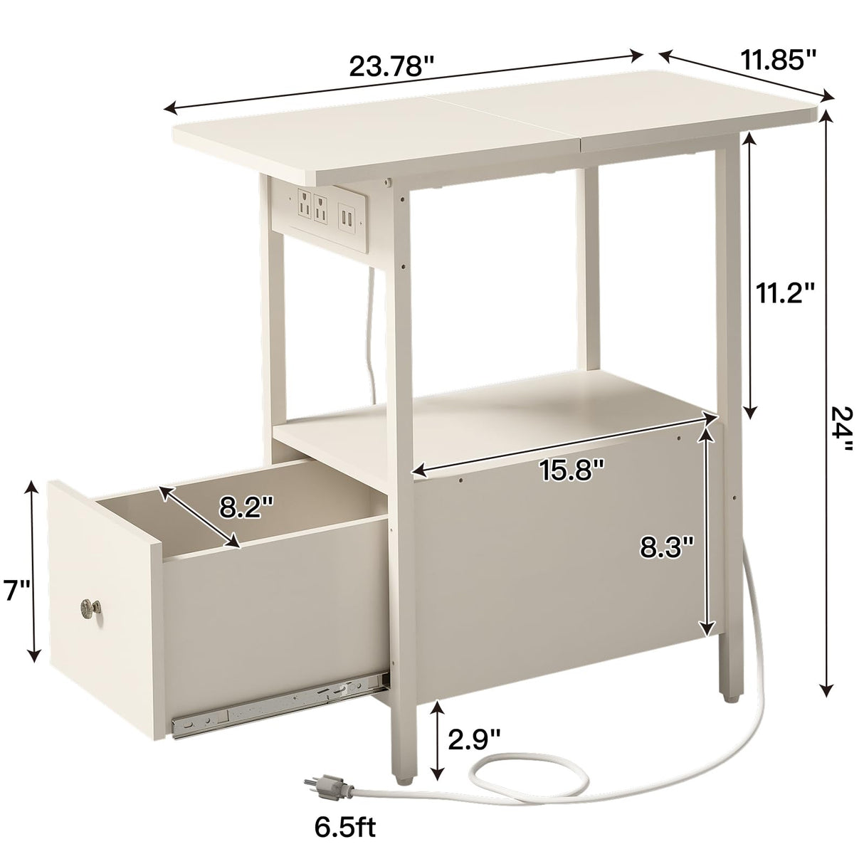 LIDYUK End Table with Charging Station, Narrow Side Table with Drawer and USB Ports & Power Outlets, Nightstand Bedside Tables for Small Spaces, Bedroom, Living Room, White LIDYUK