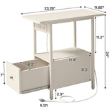 LIDYUK End Table with Charging Station, Narrow Side Table with Drawer and USB Ports & Power Outlets, Nightstand Bedside Tables for Small Spaces, Bedroom, Living Room, White LIDYUK