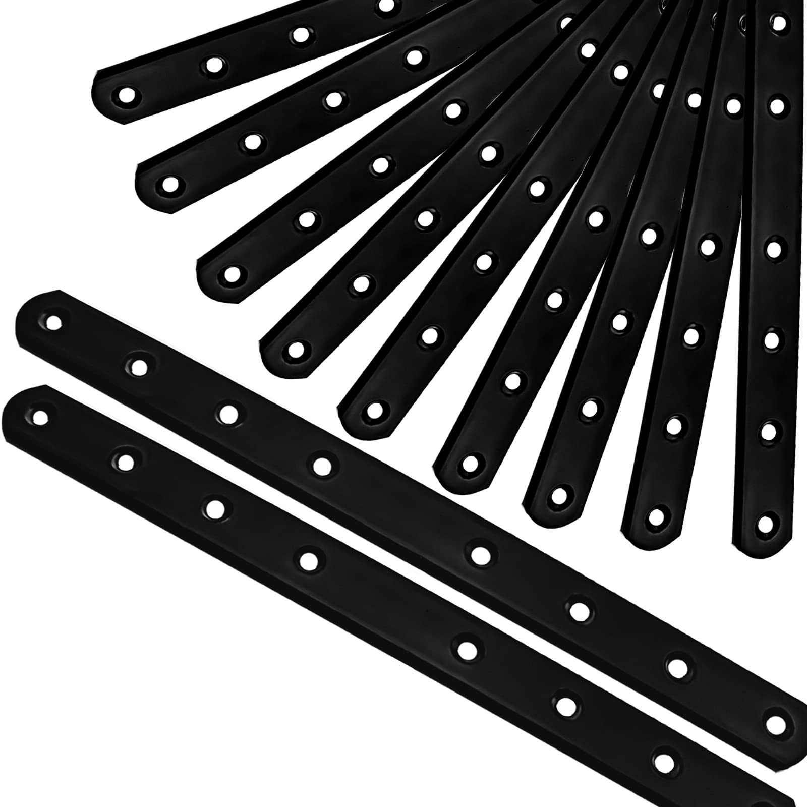 12Pack Straight Brackets Black,10Inch 250MM Mending Plate Metal Brackets for Brace, Heavy Duty Joining Plates for Wood Fence Bookcase Cabinet, Straight Brace Repairing Mending Plates - WoodArtSupply