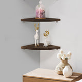 Joiishom Wood Corner Wall Shelves Set of 2, Solid Wood Corner Floating Shelves for Wall, Round End Wall Mounted Floating Corner Shelf for Bedroom, Living Room and Kitchen. (Brown-10 inch) Joiishom