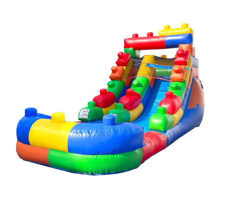 Inflatable Water Slide for Kids(Without Blower) - 21' x 9' x 12' Foot Backyard Inflatable Slide for Summer Fun - Building Block Pogo Bounce House