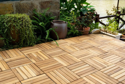 YAMAZING 12”x12” Solid Wood Interlocking Flooring Tiles (Pack of 9), Acacia Hardwood Deck Tiles, Floor Tile for Both Indoor & Outdoor Use, Patio Garden, Waterproof All Weather, 6 Slat (9 Sq F - WoodArtSupply