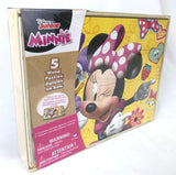 Disney Minnie Mouse 5 Wood Jigsaw Puzzles in Wood Storage Box Disney