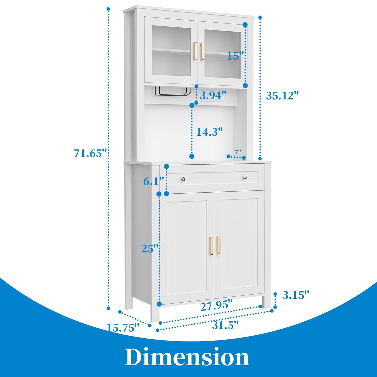 Yeyawomy 72" Tall Kitchen Pantry Cabinet with LED Light and Power Outlets, Farmhouse Large Storage Cabinet, Microwave Stand with Storage, Adjustable Cabinet Shelf, Kitchen Pantry White Modern Style