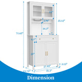 Yeyawomy 72" Tall Kitchen Pantry Cabinet with LED Light and Power Outlets, Farmhouse Large Storage Cabinet, Microwave Stand with Storage, Adjustable Cabinet Shelf, Kitchen Pantry White Modern Style Yeyawomy