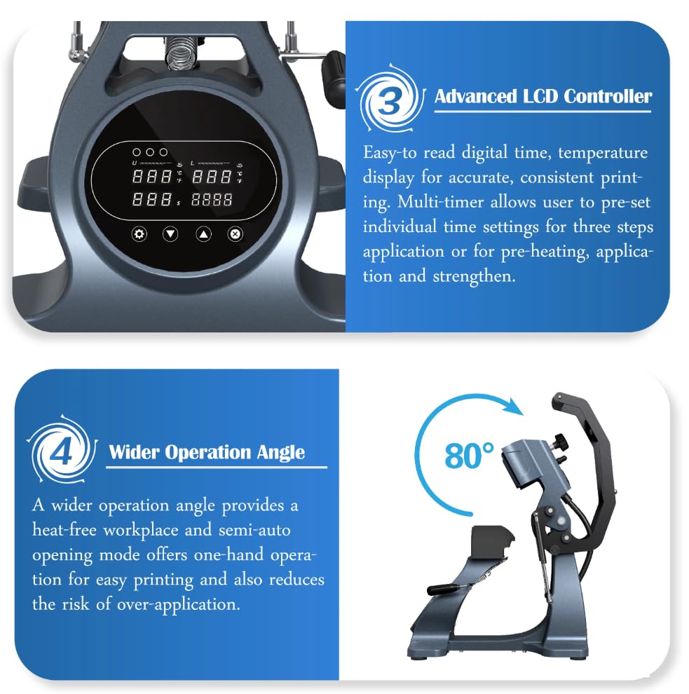 TOPSPEEDSTAR Hat Heat Press. Automatic Double Heater Automatic Open Printing Hat Cap Heat Press Machine with Multi-Timer and Laser Alignment. 3 pcs Different Size Hat Pads Included TOPSPEEDSTAR