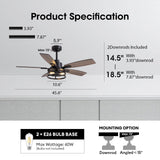 46 Inch Ceiling Fans with Lights and Remote Control, Farmhouse Ceiling Fan for Bedroom Living Room and Patio, Black Caged Ceiling Fan for Indoor and Outdoor LuminFan