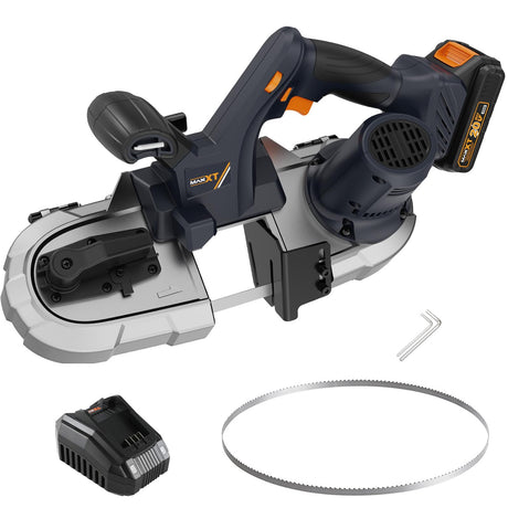 2-1/2 inch Band Saw Cordless, MAXXT Brushless Power Metal Bandsaw 20V MAX 2.5" Cutting Capacity 6 Speeds Adjustable, Not Hot Sparks When Cutting MAXXT