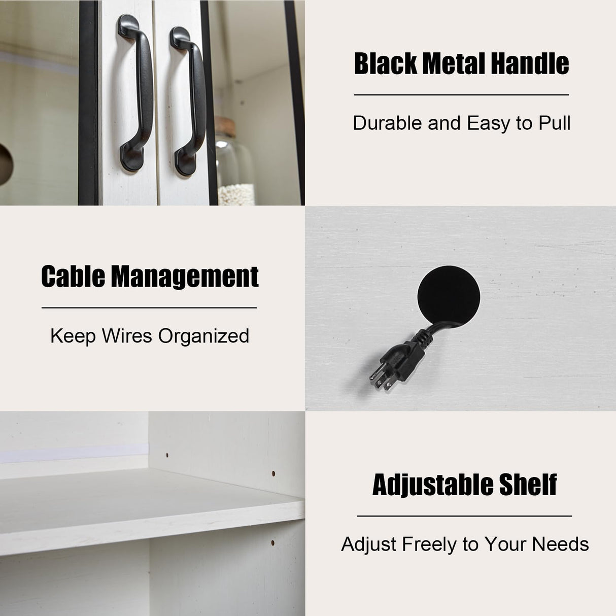 AMERLIFE 63" Sideboard, 6 Adjustable Shelves Sideboard Buffet Cabinet with 4 Doors, Accent Storage Credenzas for Dining Room, Living Room, Distressed White AMERLIFE