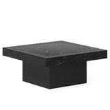 Tribesigns Coffee Table Square LED Coffee Table Engineered Wood Low Coffee Table for Living Room (Faux Marble Black+Black) Tribesigns