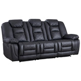 EBELLO Faux Leather Manual Reclining Sofa, 3 Seat Recliner Sofa Chair with Overstuffed Armrest and Backrest, Couch Furniture for Home Theater Living Room, Meeting Room, Black (3 Seat Sofa) EBELLO