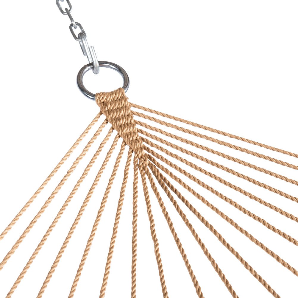 Lazy Daze Hammocks 10.5 FT Double 2 Person Caribbean Rope Hammock, Hand Woven Polyester Hammock with Spreader Bars, for Outside Outdoor Backyard Patio Poolside,450 LBS Capacity, Tan Lazy Daze Hammocks