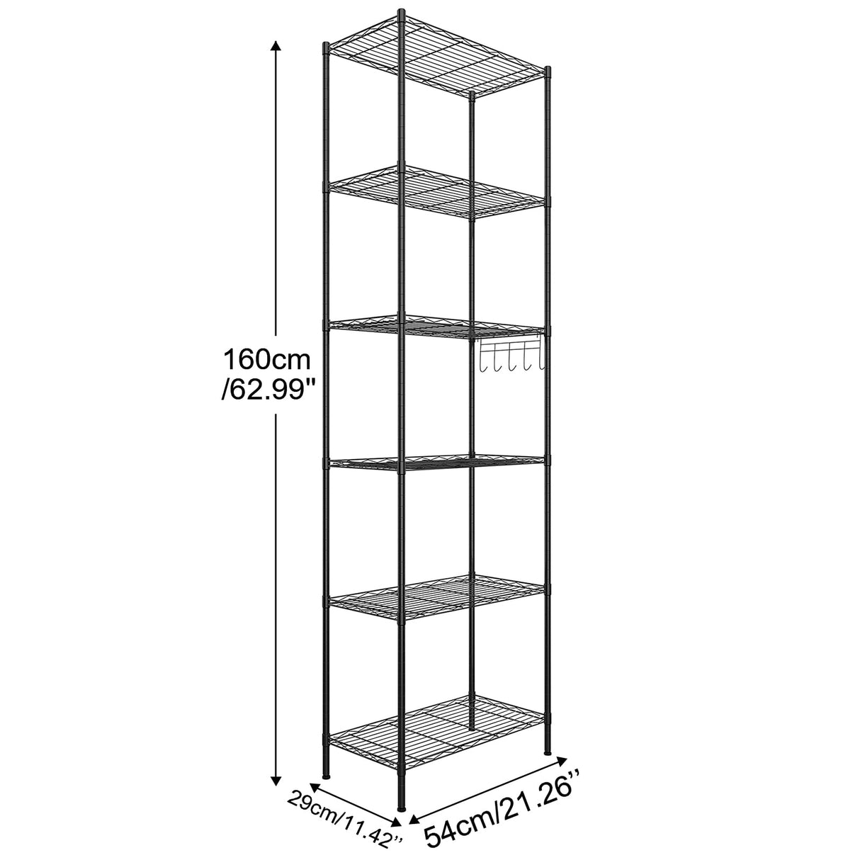 Himimi 6-Tier Wire Shelving Unit, Free Standing Shelf, Metal Storage Shelves, Heavy Duty Organizer Rack for Garage, Kitchen, Living Room, Bathroom, 21.26L x 11.42W x 62.99H, Black Himimi
