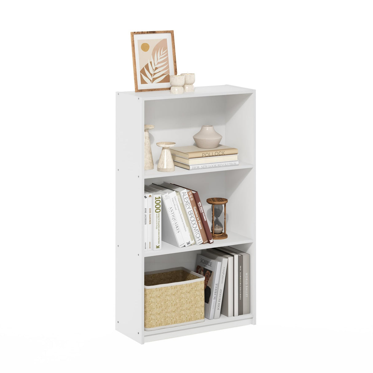 Furinno Basic 3-Tier Bookcase Storage Shelves, White/White Furinno