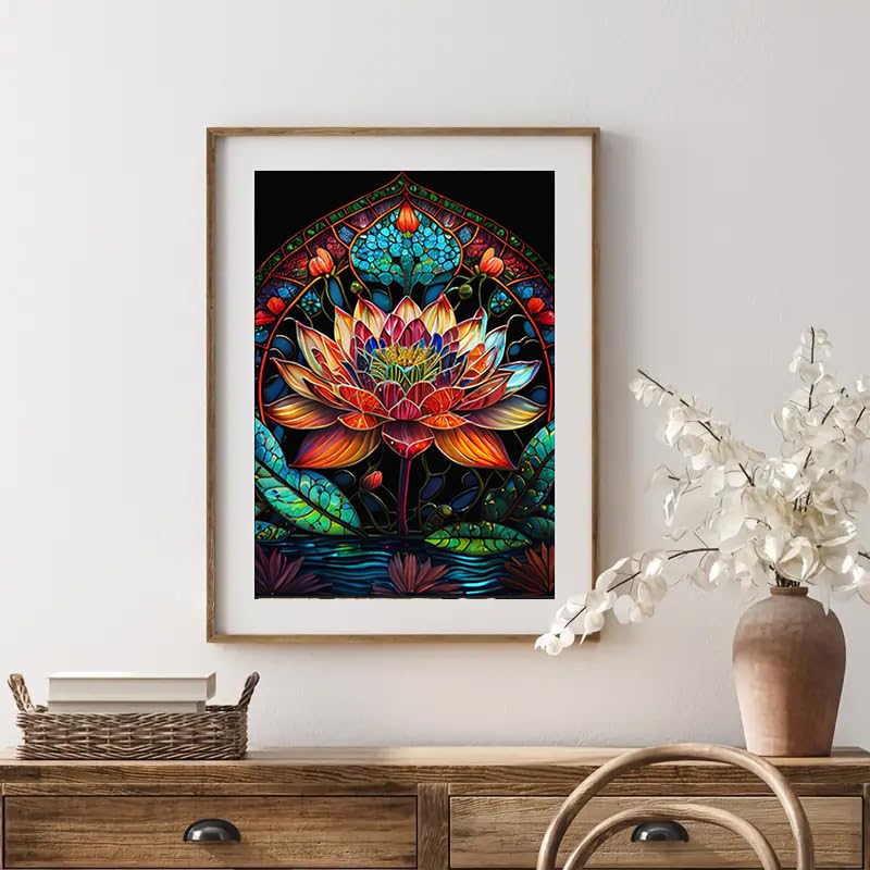 CXYQLC DIY 5D Diamond Painting Kits for Adults Diamond Art Lotus Diamond Painting Full Drill Crystal Rhinestone Embroidery Craft Kits for Home Wall Decor Gifts 11.8x15.7inch CXYQLC