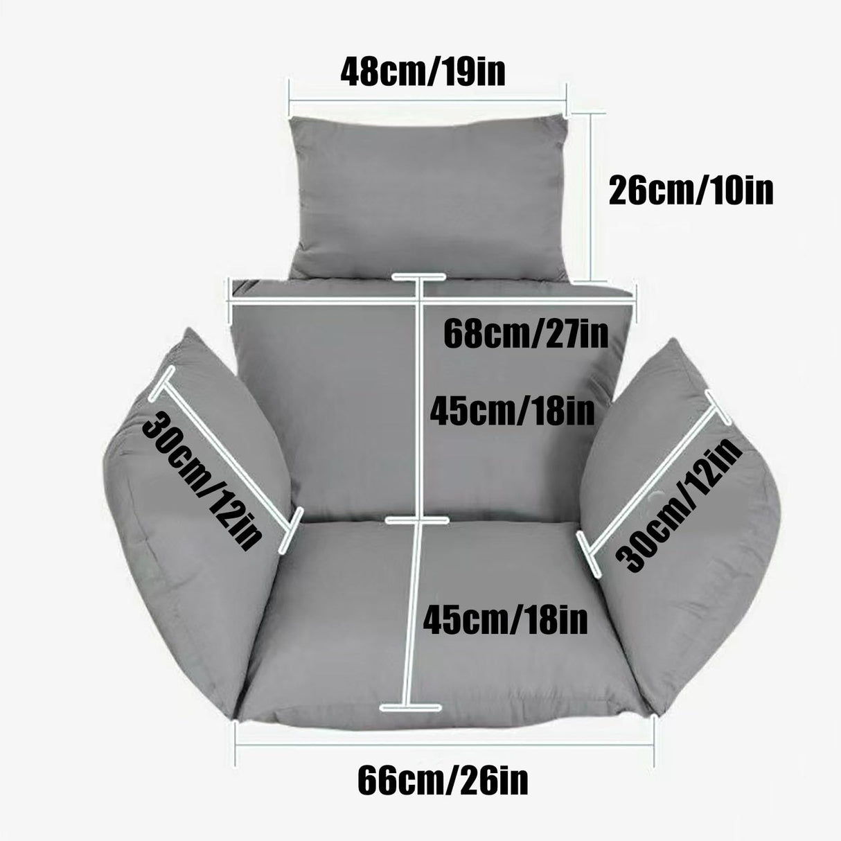 Outdoor Swing Egg Chair Cushion with Headrest & Ties, 7cm Thick Soft PP Cotton, Waterproof Patio Cushion for Egg Hanging Chairs, Garden, Balcony(White) Generic