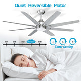 wurzee 72 inch Ceiling Fan with Light, 3CCT 3000K-4000K-6500K Reversible DC Motor, Dimmable Timing 6 Speed, Brushed Nickel Large Ceiling Fan for Indoor Outdoor wurzee