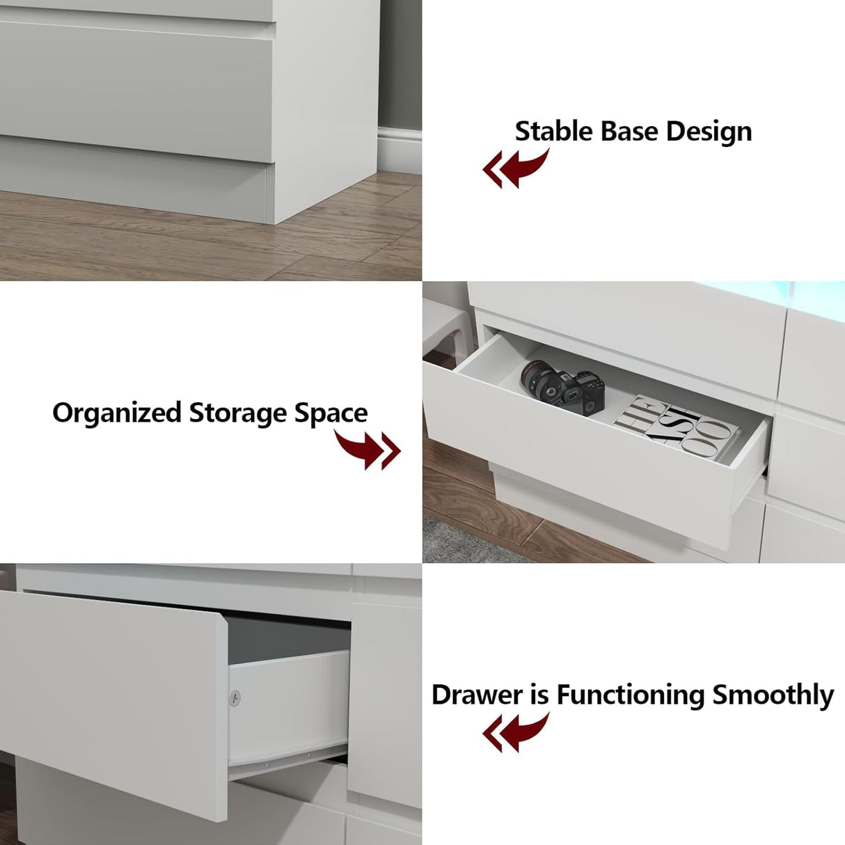 Loomie 9 Drawer White Dresser with Charging Station & Led Lights for Bedroom, Long 63" Triple Wide Dresser TV Stand for TVs up to 75", Large Dressers Organizer with 3 Open Cubbies Loomie