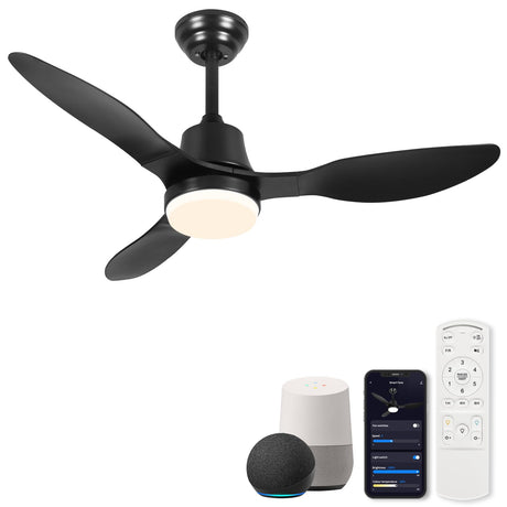 42 Inch Smart Ceiling Fans with Lights Remote LED Dimmable,Outdoor Indoor Modern Ceiling Fan Controlled by WiFi Alexa App,FCC Quiet DC Motor,3 Black Blades for Bedroom Living Room Patio Porch LINJO