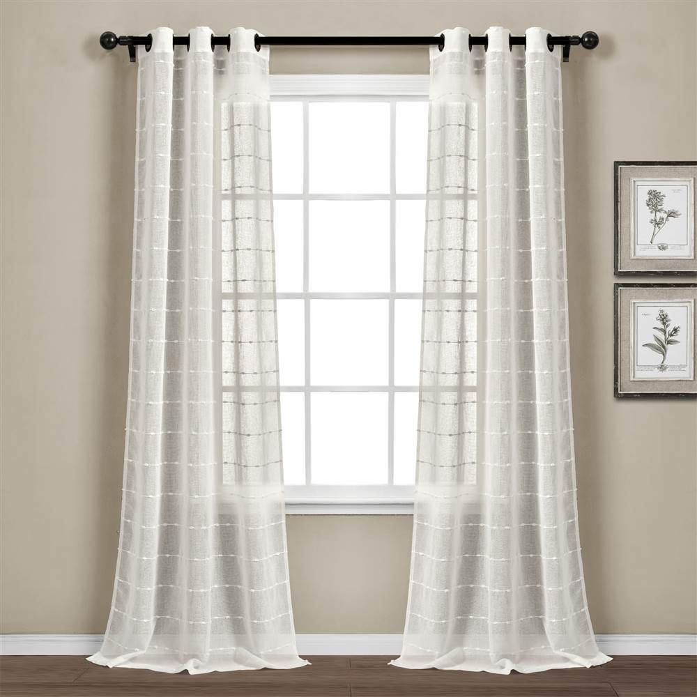 Lush Decor Farmhouse Textured Grommet Sheer Window Curtain Panel Pair, 38"W x 84"L, White Lush Decor