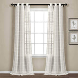 Lush Decor Farmhouse Textured Grommet Sheer Window Curtain Panel Pair, 38"W x 84"L, White Lush Decor