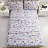 Mooreeke Floral Full Sheets, Soft Breathable Microfiber Vintage Printed Bed Sheet Set, Deep Pocket Non-Slip Fitted Sheet Included, Purple Flower Pattern Mooreeke
