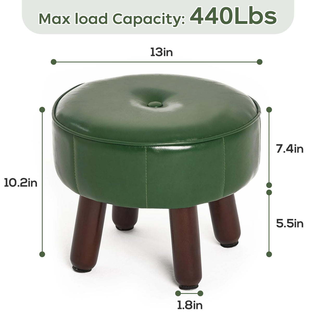 oakvivo 13in Small Foot Stool Ottoman, Round Faux Leather Foot Rest for Couch, Under Desk Pouf Footstool Footrest with Non-Skid Rubber Legs for Ling Room, Bedroom, 13''L x 13''W x 10.2''H, Green oakvivo