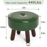 oakvivo 13in Small Foot Stool Ottoman, Round Faux Leather Foot Rest for Couch, Under Desk Pouf Footstool Footrest with Non-Skid Rubber Legs for Ling Room, Bedroom, 13''L x 13''W x 10.2''H, Green oakvivo
