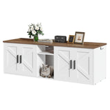 HOOBRO Double Litter Box Enclosure, Hidden Litter Box Enclosure with Corridor, Cat Litter Box Furniture with Storage Layer, Wooden Litter Box Cabinet with Hooks, White and Walnut WH15MW01 HOOBRO