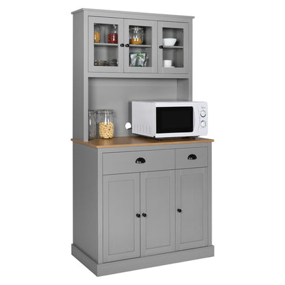 MUPATER Kitchen Pantry Storage Cabinet with Microwave Stand, 71'' Freestanding Hutch Cabinet with Buffet Cupboard, Drawers and Doors for Home, Grey - WoodArtSupply