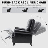 UIXE Pushback Recliner Chair, PU Leather Armchair Push Back Accent Chair for Living Room, Rivet Trim Club Chair Home Theater Overstuffed Single Sofa Bedroom Reading Seat - Black UIXE