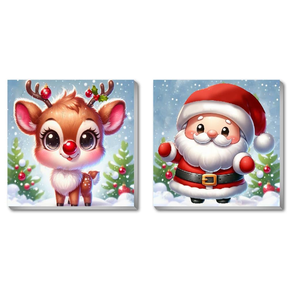 gganmtere 2 Packs Christmas Paint by Numbers Kit Framed for Adult Beginner, Cartoon Easy Adult Paint by Numbers Kits on Canvas, Acrylic DIY Paint by Number Kits for Home Wall Decor 8X8 inch gganmtere
