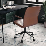 Martha Stewart Taytum Swivel Task Chair with Armrests for Home Office in Saddle Brown Faux Leather with Oil Rubbed Bronze Frame Martha Stewart