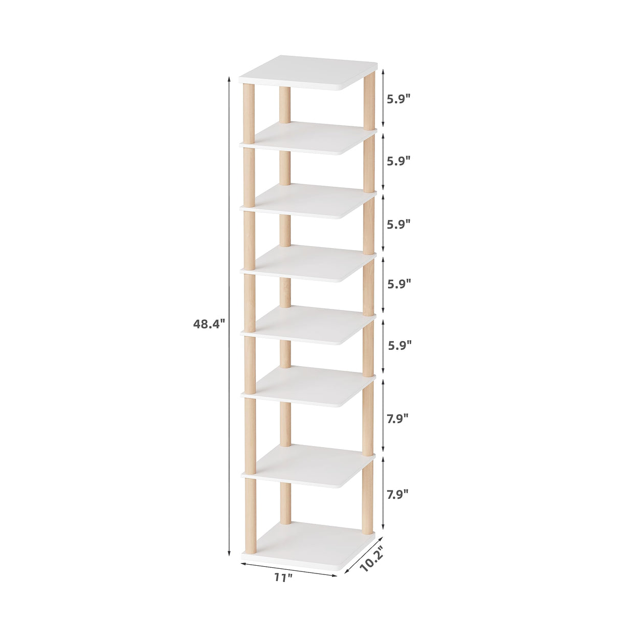 NUTMAK 8-Tier Tall Shoe Rack, Narrow Wooden Shoe Organizer for Entryway, Closet, Dorm, Small Spaces, Freestanding Vertical Shoe Shelf for Sneakers, Boots & Heels NUTMAK