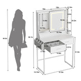 Uiithokyia White Vanity Desk, Makeup Vanity Table with Mirror LED Lights, Vanitys for Jewelry Organizer, 2 Storage Drawers, and Side Pockets Hair Tools Storage, Bedroom Vanity Table for Women, Girls Uiithokyia