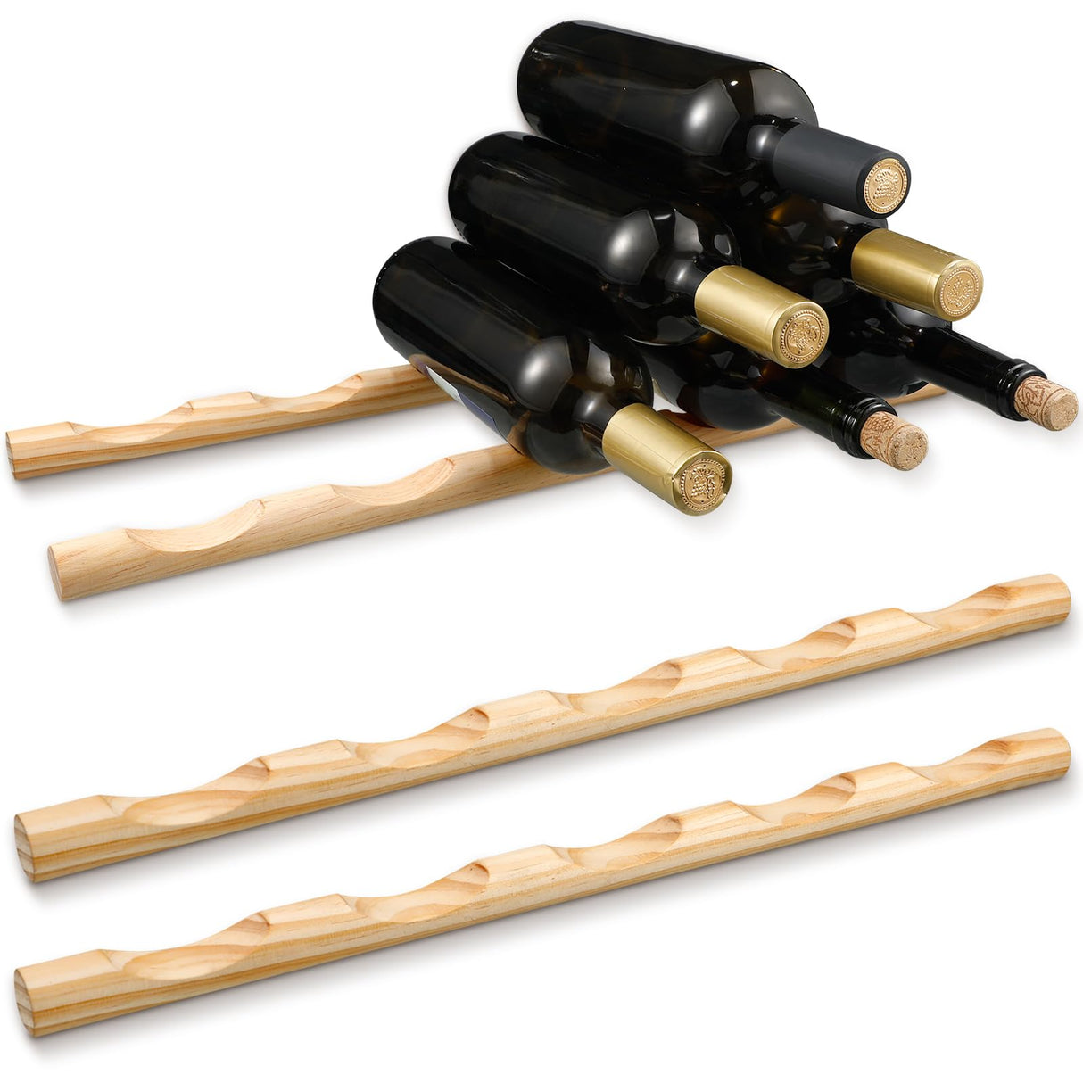 Barydat 4 Pcs Compact Wooden Wine Rack Wood Wine Bottle Holder Countertop Wine Holder Stand Display Wine Rack Shelf Small Stackable Wine Bottle Storage Organizer for Cabinet Fridge Tabletop Bar Barydat