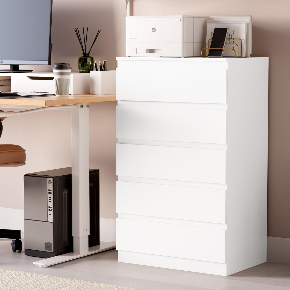 OtterOasis White Wood Dresser for Bedroom, 5 Drawer for Clothes Storage, Modern Dresser with Wide Drawers, Wide Wooden Chest Drawers for Living Room, Entryway, TV Stand OtterOasis