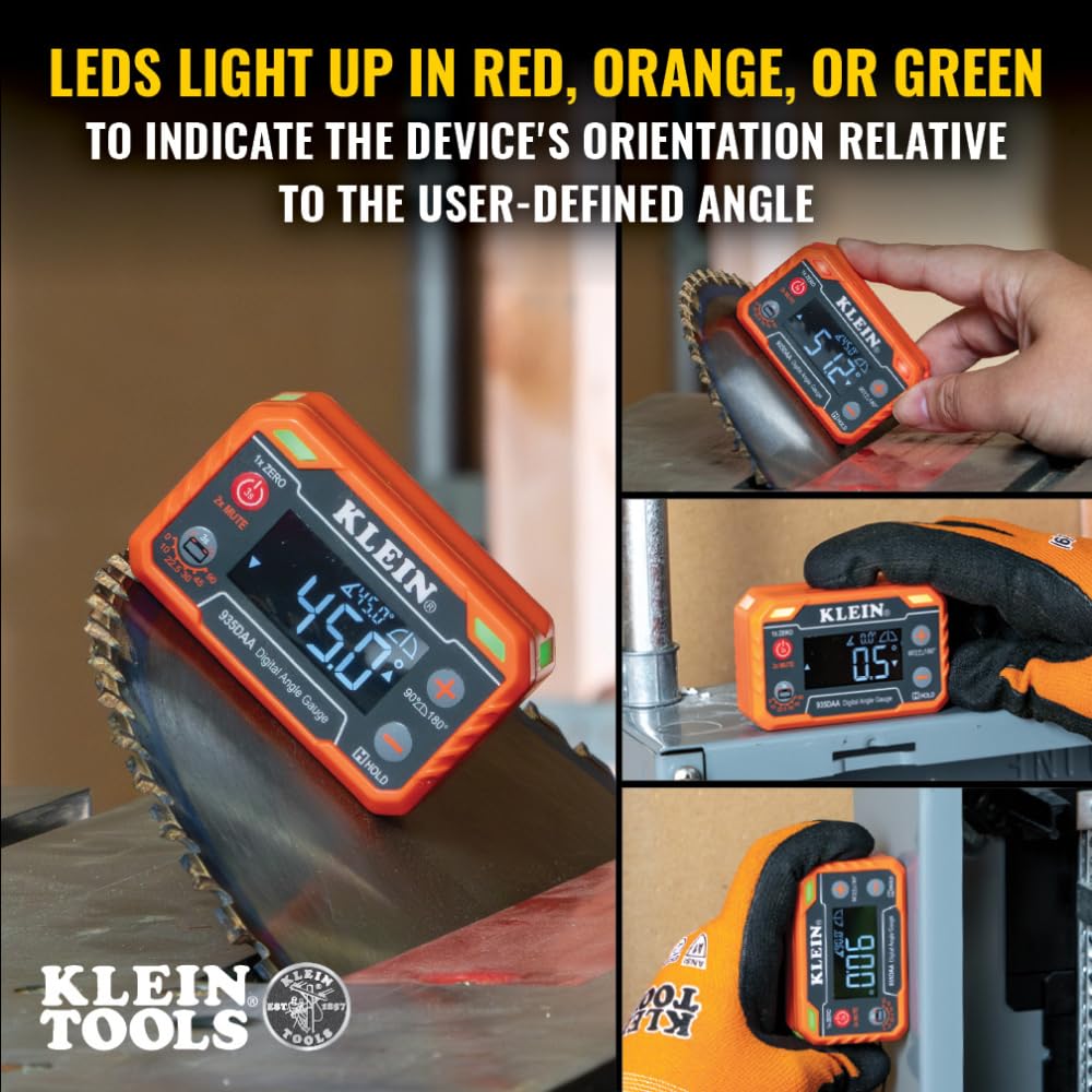 Klein Tools 935DAA Digital Electronic Level and Angle Gauge, LED Angle Alert, Measure and Set Angles, 0-90 and 0-180 Degree Ranges Klein Tools
