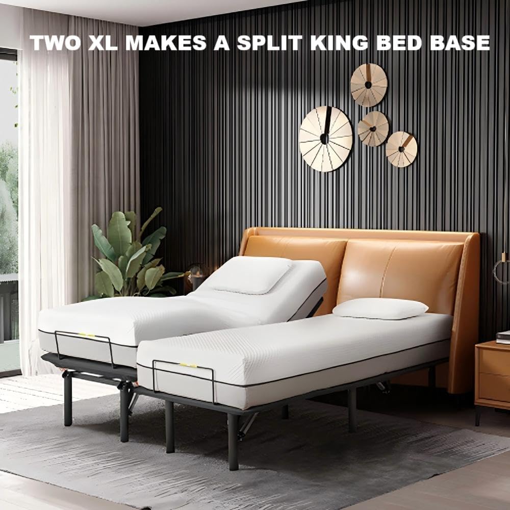 VWD Split King Size Adjustable Bed Base/Bed Frame with Motorized Head and Foot Incline,Zero-Gravity,Wireless Remote (Fabric Cover, Split King) VWD