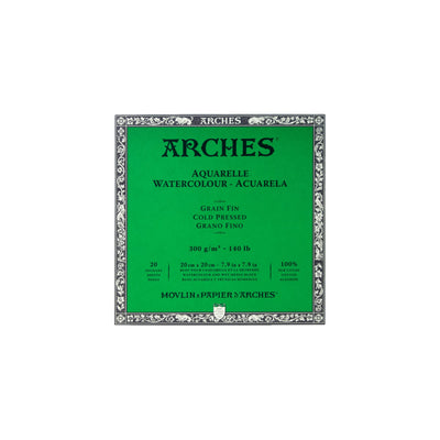 Arches Watercolor Block 7.9x7.9-inch Natural White 100% Cotton Paper - 20 Sheets of Arches Watercolor Paper 140 lb Cold Press - Arches Art Paper for Watercolor Gouache Ink Acrylic and More