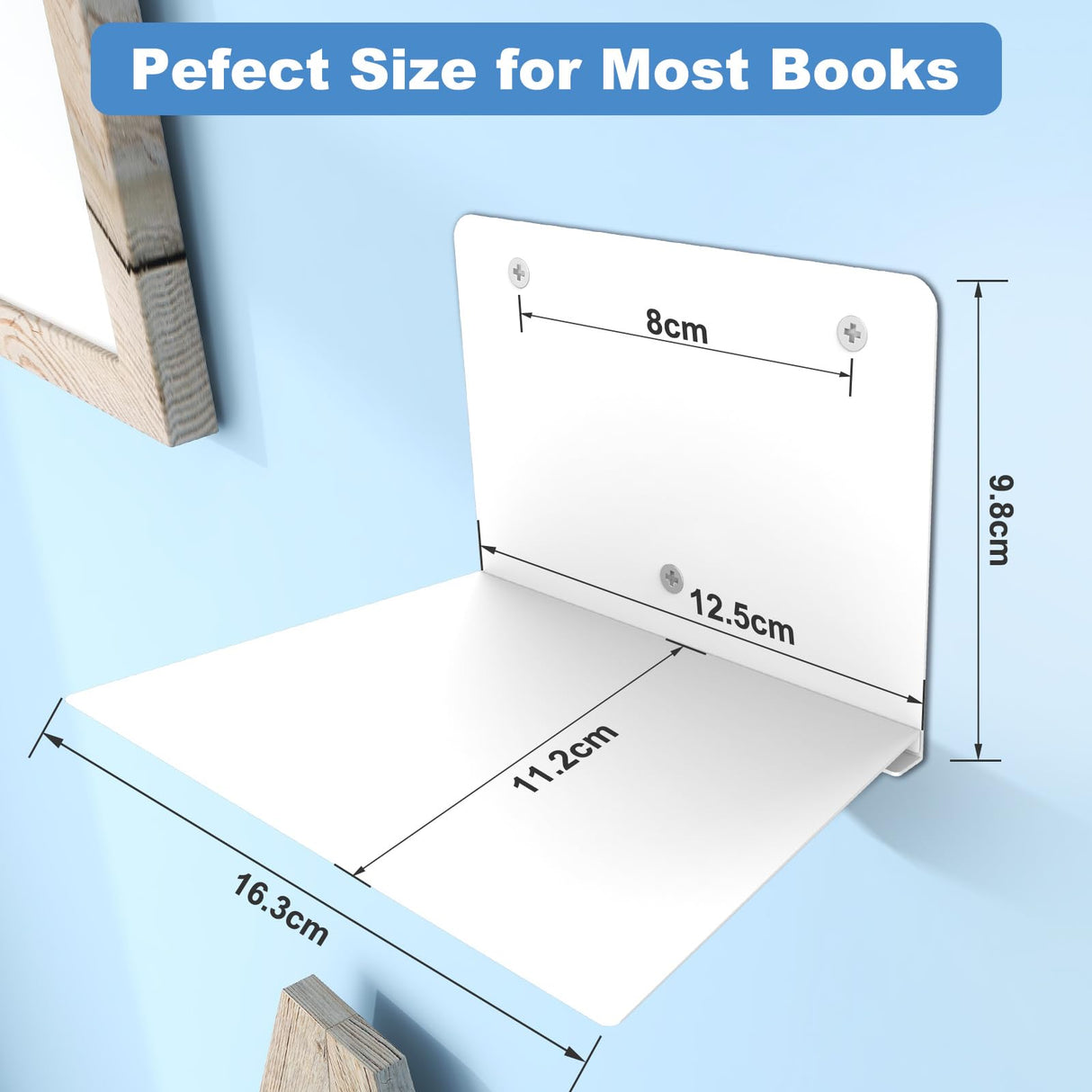 FENTEC Floating Book Shelves for Wall, Wall Mounted Invisible Floating Bookshelf, Heavy-Duty Hanging Bookshelves, Hidden Book Shelf Metal Wall Book Holder for Bedroom Home Office, 6-Pack White FENTEC