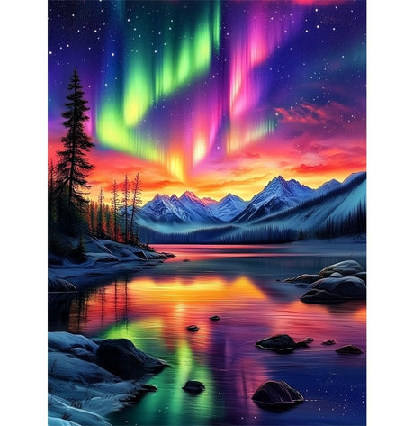 YarnWhimsy Aurora Diamond Art Kits for Adults,Landscape Diamond Painting Kits for Adults Beginners,Mountain 5D Diamond Painting with Round Gem Art Kits for Gift Home Wall Decor 12x16 Inch YarnWhimsy