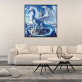 5D Ice Dragon Diamond Art Kits for Adults Beginners, DIY 5D Full Round Drill Diamond Painting Kits Sky King, Paint by Diamonds Dot Gem Art Crystal White Dragon Easy,Home Wall Decor 13.7 X 13.7 Inch CHWGLFGG