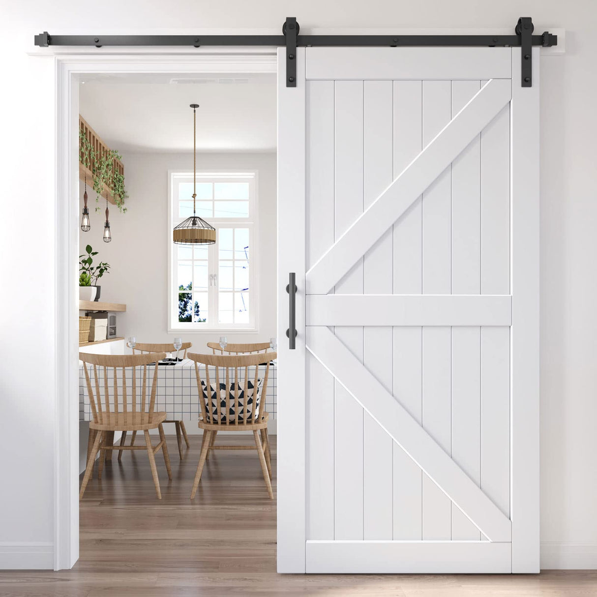 EaseLife 42in x 84in Sliding Barn Door with 7FT Barn Door Hardware Track Kit Included,Solid LVL Wood Slab Covered with Water-Proof & EaseLife