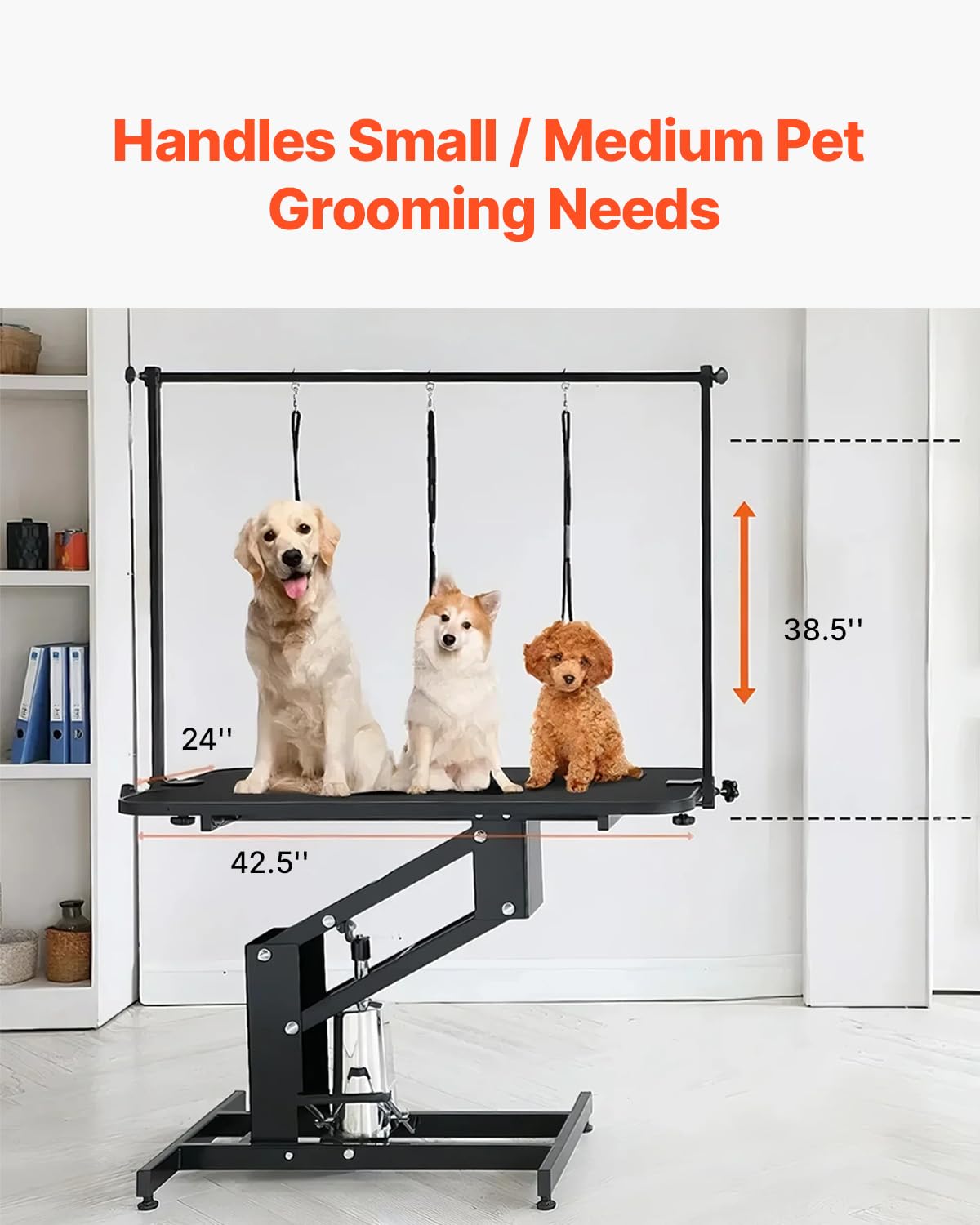 VEVOR Hydraulic Pet Grooming Table, 400LBS Static Load Capacity, 42.5 x 24 Inch Dog Grooming Station with Anti-Slip Tabletop and Dual Height Adjustable Arms with Clamps, for Medium and Small Dogs VEVOR